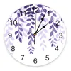 Horloges murales Feuille Plantes Country Style Violet Dégradé Imprimé Horloge Moderne Silencieux Salon Décor À La Maison Montre Suspendue