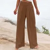 Pantaloni da donna in lino per donna a vita alta gamba larga vestibilità ampia palazzo casual spiaggia pantaloni alla moda con due tasche