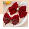 Hair Clips KADRUFI Korean Fashion Red Velvet Big Bow-knot Accessories For Women Girls Retro Elegant Pearl Flower Hairpin