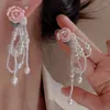 Boucles d'oreilles à pampilles en forme de fleur Rose pour femmes, accessoires de luxe, esthétique romantique, bijoux Vintage à la mode