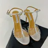 Zapatos Quazzura Sandalias de tacón alto Cristal decorativo 10 cm Fiesta de moda Zapatos de vestir para cena Diseñador de lujo Sandalias de tacón de aguja para mujer Calzado de fábrica 35-42 Con caja