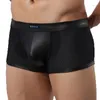 Unterhosen Sexy Homosexuell Unterwäsche Männer Boxer Shorts Schwarz Kunstleder Mesh Höschen Mann Niedrige Taille Beutel Cueca Masculinas S-L