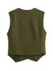 Kamizelki damskie Yenkye Fash Front Button Army Green Asymetryczne kamizelki Vintage V Szyjka bez rękawów żeńska odzież elegancka kamizelki