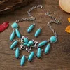 Halsbandörhängen Set Ethnic Futterfly Pendant Halsband för kvinnor Bohemian Vintage Turquoise Stone Statement Party Jewelry