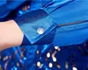 Brilhante Royal Blue Lantejoulas Cetim Mens Vestido Camisas Manga Longa Slim Fit Glitter Boate Camisa Homens Partido Stage Prom Chorus Chemise 240223
