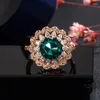 Cluster Rings Trendy Green Emerald Ring Women's Luxury 14K Rose Gold Full Diamond Fine Wedding Bands Engagement Anel Bizuteria
