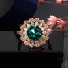 Cluster Rings Trendy Green Emerald Ring Women's Luxury 14k Rose Gold Full Diamond Fine Wedding Bands Engagement Anel Bizuteria