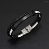 Charm-Armbänder Eif Dock Doppelschichtiges Edelstahl-Armband aus echtem handgewebtem Leder Schwarz/Braun Farbe Accessoires Schmuck für Männer