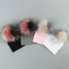 Berets Geebro Baumwolle Warme Weiche Mütze Mit Patchwork Waschbären Bommel Hüte Baby Mädchen Jungen Kinder Einfarbig Skullies Beanies Caps