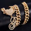 Fine Jewelry Custom Cursive Script Letter 925 Sterling Silver Vvs Moissanite Initial Name 10mm Cuban Link Chain Necklace