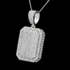 Hot Sale Hip Hop Bling Full Moissanite Plated Sliver Square Pendant med kubansk kedje smycken halsband