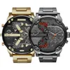 Venda esportes militares dos homens relógios 50mm grande dial dourado aço inoxidável moda relógio de pulso luxo reloj de lujo288h