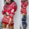 Casual Dresses Fashion 2024 Autumn Winter Women Long Sleeve Loose Christmas Dress Year Festival Print A-line Mini Ladies