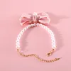 Colliers de chien Corée Ins Mignon Perle Pet Cou Accessoires Pour Chat Chiot Petit Diamant Arc Collier À La Main Velours Anniversaire Collier Rose