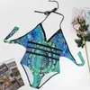 Mulheres Swimwear Bohemian Lagoon Swimsuit Sexy Azul Mandala Imprimir Mulheres Push Up Maiôs Engraçado Lace Beach Wear