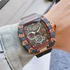 Top Digite Version Skeleton Dial All Fiber Pattern Case Japan Sapphire Mens Watch Rubber Designer Sport Watches 16