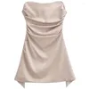 Casual Kleider Satin Plissee Taille Eingewickelt BH Kleid Tank Mini Tops Für Weibliche Minderheit Design Sexy Kurze Süße Frauen M889