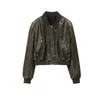 Zvri Womens Vintage Imitation Leather Bomber Jacket Coat Topp Womens Style 240221