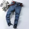 Nova primavera outono calças de brim clássicas dos homens calças de brim inteligentes moda negócios em linha reta regular azul estiramento denim calças dos homens