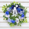 Decorative Flowers P82D Blue And White Wreath Farmhouse Winter Door 15inch With Porcelain