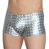 Cuecas masculinas 3D brilhantes boxers couro como bolsa troncos estrela faux boxer roupa interior corte quadrado calças curtas