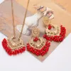 Necklace Earrings Set Boho Ethnic Gold Color Dangle Luxury Jhumka Beaded Tassel Vintage Wedding Party Jewelry