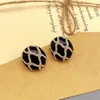 Pendientes de tuerca con forma de hemisferio Retro euroamericano con incrustaciones de circonita esmaltada negra para mujer moda elegante exquisita