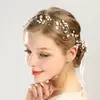 Hårklipp fashionabla gyllene legering degen huvudbonad lyxiga pärlband tillbehör för brud bröllop ceremoni