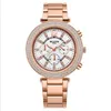 Correa de acero inoxidable Lignt Relojes elegantes de lujo para mujer Momento perfecto Reloj de pulsera de oro rosa con esfera redonda y diamantes completos WLIS317w