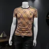 2024 Summer New High end Quality Silk Cotton Men's Trendy Short sleeved T-shirt Women's Slim Fit Printed Cotton Top 200 Pounds Usable S-5XL