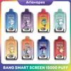 Original BANG SMART SCREEN 15000 Puffs cigarettes électroniques jetables Vape Pen 25ml Pod 650mah Batterie rechargeable Chine Authentique vapoteurs en gros desechable puff 15K