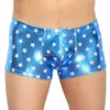 Cuecas masculinas 3D brilhantes boxers couro como bolsa troncos estrela faux boxer roupa interior corte quadrado calças curtas