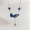 Hängen 925 Silver ClaVicle Chain Blue Emamel Phoenix Tassel Necklace For Women Vintage Style Exquisite Pendant Banket smycken