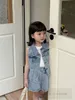 2024年の夏の子供デニムの服セットINSガールズラペルカウボーイチョッキのショートパンツ2PCSキッズソフトウォッシュデニムカジュアル衣装S1104