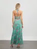 Werkjurken Wsevypo Groen Bloemen 2-delig Jurksets Dames Zomer Feest Street chic Pakken Mouwloos Tie-up Halter Ruglooze Vest Lange rok