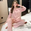 Women's Sleepwear Spring Pajamas Suit Long Sleeve Shirt&pants 2Pcs Pyjamas Lingerie Women Home Clothes Female Rayon Nightwear