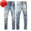 Jean homme marque de luxe violet homme noir haute rue peinture motif Graffiti endommagé déchiré pantalon slim Denim pantalon a235E3