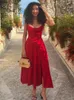 Suninheart Womens Summer Floral Print Dresses Sweet Elegant Midi Holiday Dress Casual Slit Blue Lace Up 240219
