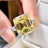 Original Sier Square Ring Asscher Cut Simulated Diamond Wedding Engagement Tail Women Topaz Rings Finger Fine Jewelry