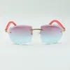 Ventes directes nouvelles lunettes de soleil à verres coupants haut de gamme 4189706-A bâtons en bois naturel rouge, taille: 58-18-135 mm