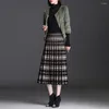 Skirts Elastic Waist Skirt Elegant Pleated A-line Midi With High For Women's Autumn Winter Wardrobe Commute