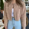 Kadın örgü moda uzun kollu yün ceket fransız kırpılmış örgü hırka kadın kazaklar kısa palto vintage bahar şık femme tik giysiler