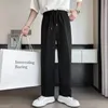 ブラックホワイトカジュアルパンツメンファッション特大のワイドレッグパンツ韓国韓国のゆるいストレートパンツメンズスウェットパンツズボンS-2xl 240220