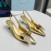 Luxe Cristal Slingback Pompes Nouveau 2024 Été Célèbre Designer Talons Hauts Sandales Femmes Plat Ballet Triangle Métal Miroir Cuir 12 Styles Bouts Pointus Chaussures Habillées