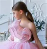 Flickaklänningar blomma klänning rosa korta en ärm fluffig paljettkristall utsmyckning bröllop barn nattvardsfest