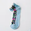 Women Socks Cute Breathable Pearl Mesh Shallow Mouth Summer Boat Short Hosiery Embroidery Flowers
