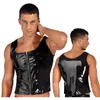 Herren-Tanktops, sexy Herren-Top mit Reißverschluss, Lackleder, U-Ausschnitt, ärmellose Weste, modischer Wet-Look, Party, Clubwear, Pole-Dance-Rave-Outfit