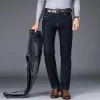 2024 Winter New Men's Fleece Warm Jeans Classic Style Business Casual Thicken Regular Fit Denim Pants Black Blue Brand