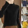 Blusas de mujer Suéter de poliéster para mujer Suéteres de punto suaves y elegantes con cuello alto Protección para el cuello para otoño invierno Slim Fit