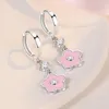 Boucles d'oreilles pendantes classiques en argent 925, aiguille rose fleur de cerisier en Zircon, goutte de tempérament doux pour femmes